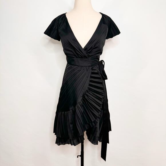 Diane Von Furstenberg Dresses & Skirts - Diane Von Furstenberg Diston Wrap Dress Black Pleated Satin LBD Cocktail Size 0